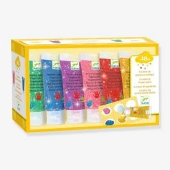 6 Tubes De Peinture à Doigts Paillettes - DJECO Jaune - Djeco